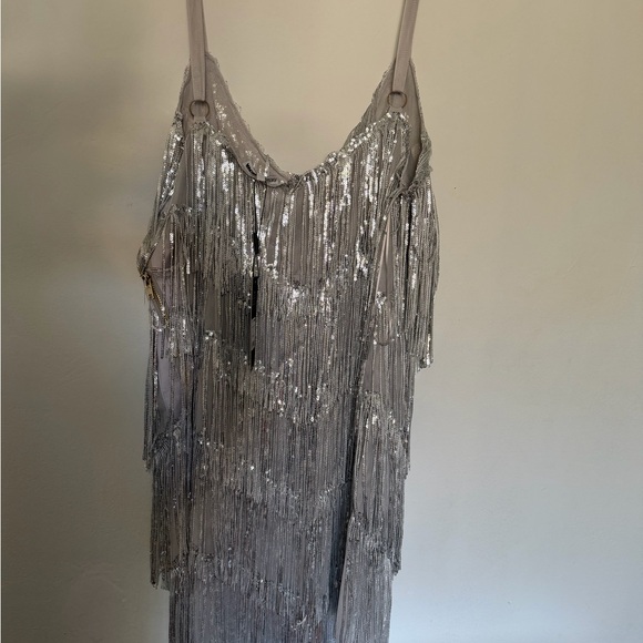 Fashion Nova Sequin Fringe Mini Dress - Silver NWT - 1X - Picture 6 of 8